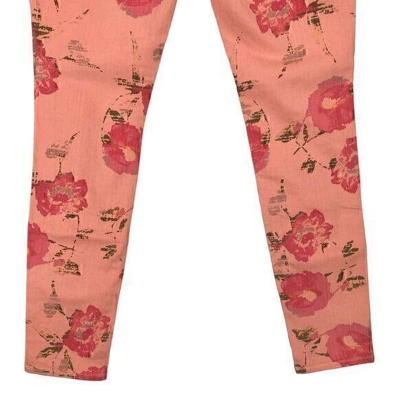 Lucky Brand Legend Skinny Jeans Womens 2/26 Peach Floral Stretch 5 Pockets Denim - Picture 7 of 13